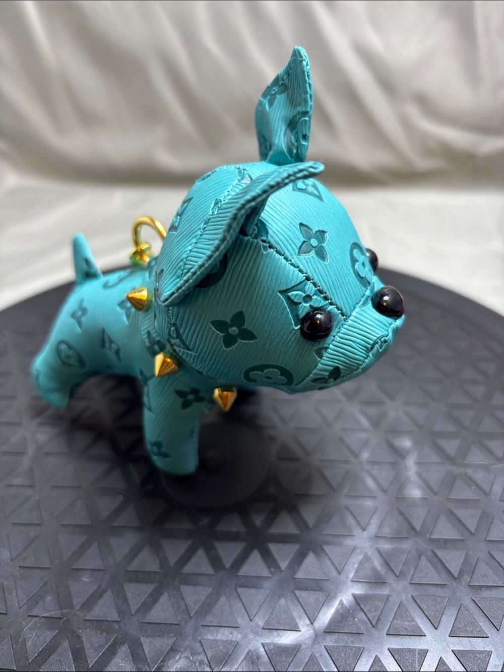 Luxury Teal Dog Keychain Charm - Designer Monogram Style